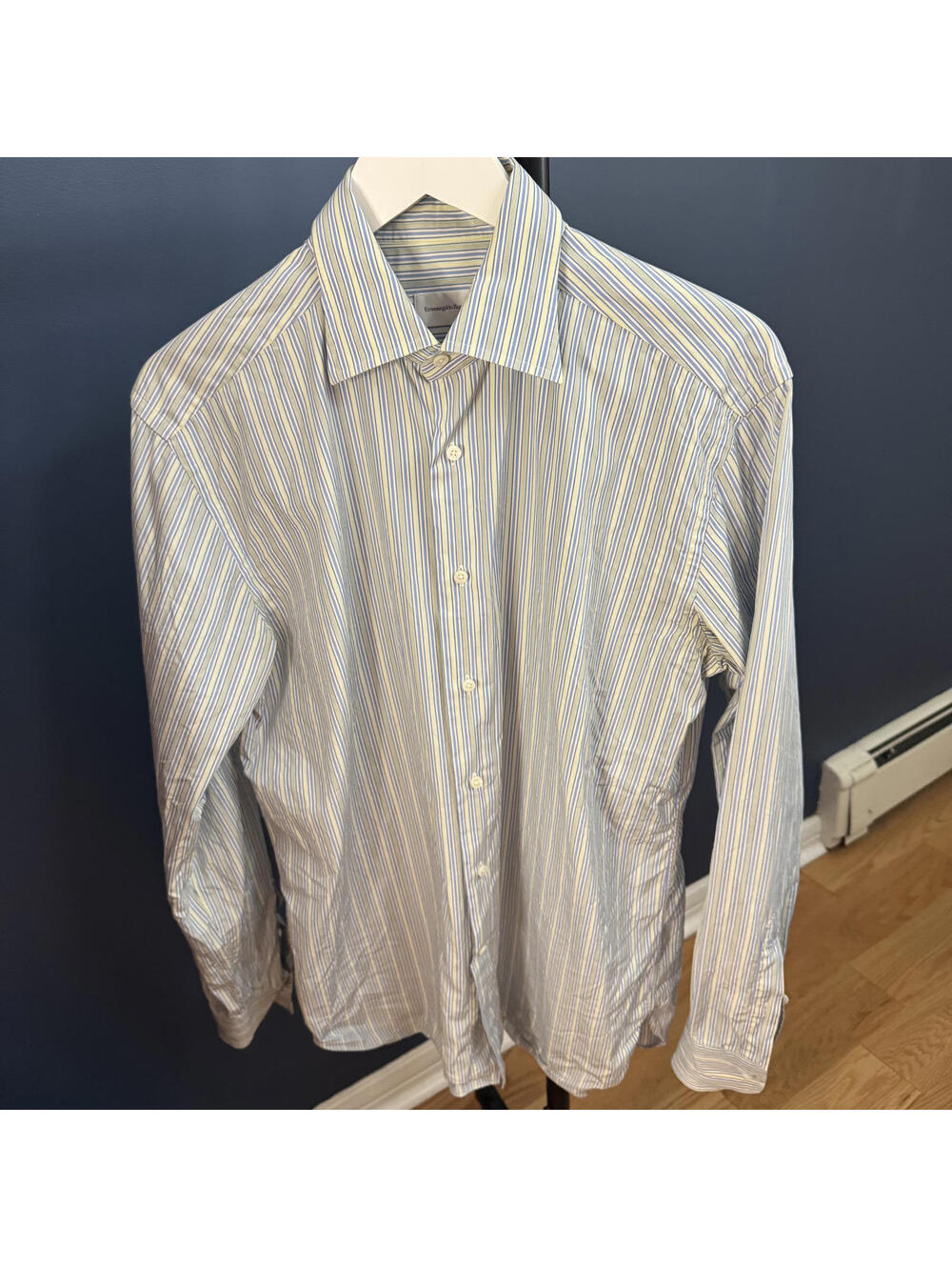 Ermenegildo Zegna, Mens Shirt, Regular Fit, Blue/Yellow/White Stripe, 41-16 (L)